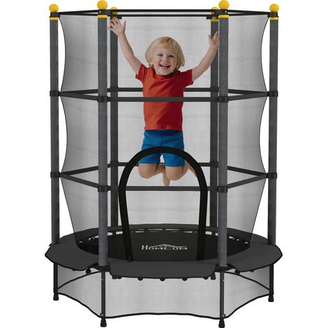 4.6FT/55" Kids Trampoline with Enclosure Net, Outdoor Indoor Use, for Ages 3-10 Years, Black