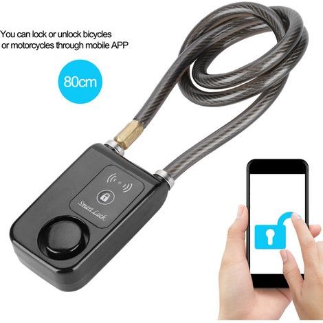 Serrure Vélo Intelligente 80cm Bluetooth sans Clé, Alarme Antivol 110dB Étanche avec Câble Acier (1/5)