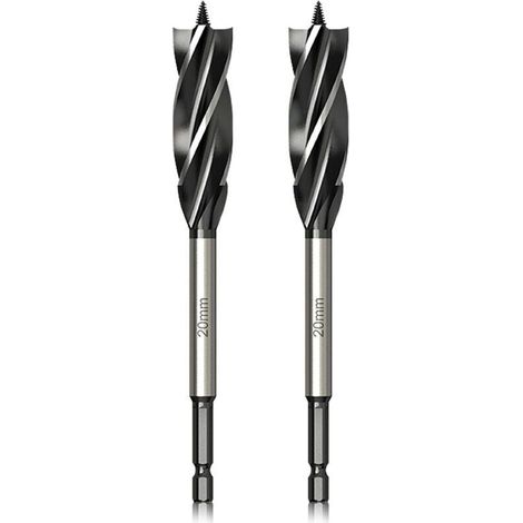 Juego profesional de brocas para madera de 20 mm x 165 mm x 2 piezas, broca helicoidal con punta piloto autoalimentada, broca hexagonal de vástago de 1/4 de pulgada para carpintería - Crezuo