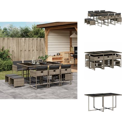 11-tlg. Garten-Essgruppe mit Kissen Grau Poly Rattan - Garten Essgruppe - Garten Essgruppen - Outdoor Essgruppe - Terrasse Essgruppe (1/5)