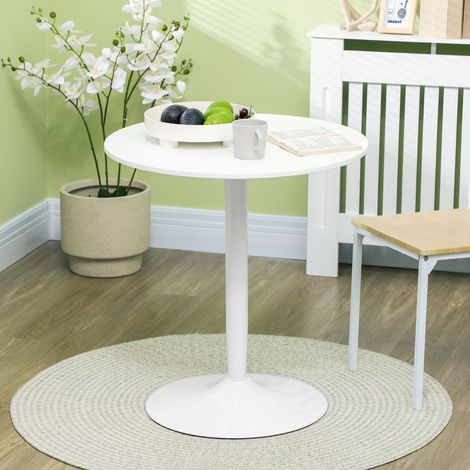 Table à manger ronde 70x80, plateau laqué brillant table cuisine, design moderne élégant, structure métal robuste (1/5)