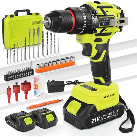 Perceuse Visseuse Sans Fil 21V, Perceuse Percussion Brushless avec 2 Batteries 2000mAh, 65Nm Couple Max, 20+3 Réglages de Couple, 2 Vitesses, LED, Mandrin 10mm, 46 Accessoires et Valise (1/5)