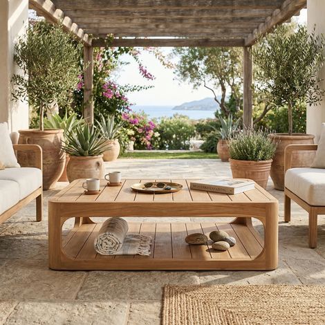 Naturel Mesa de centro de jardín de teca maciza, 122x86x35 cm, dos tableros y esquina redondeada (NATOFTB12286S) (1/5)