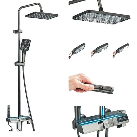 Ensemble de robinet de douche de salle de bain gris, affichage numérique, lumières d'ambiance LED (1/2)