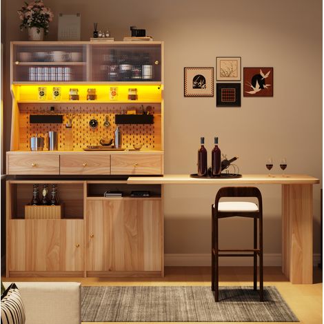 Aparador alto con escritorio y barra, MDF y vidrio, 137 x 74 x 177,7 cm, natural HAVRYA (1/5)