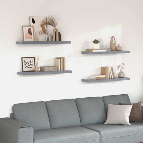323861 vidaXL Floating Wall Shelves 4 pcs Grey 90x23,5x3,8 cm MDF (1/5)