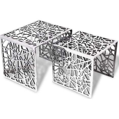 vidaXL Two Piece Side Tables Square Aluminium Silver