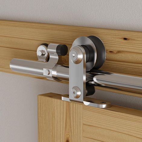 Rail Porte Coulissante Inox 171cm Kit Roulette Suspendue Systeme Noir pour 1 Porte Coulissante Interieur 85cm Large, Acier Inoxydable T Forme (1/5)