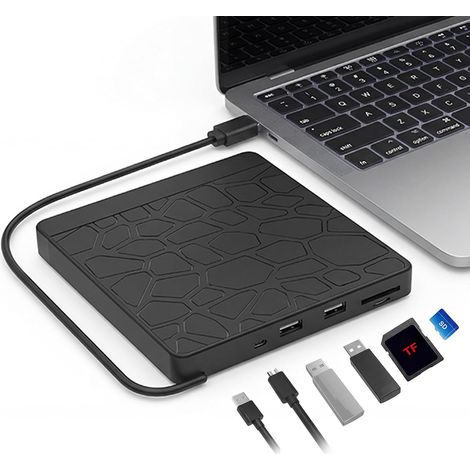 Lecteur CD DVD Externe pour Ordinateur Portable et Bureau - Graveur USB 3.0 Type-C avec Lecteur de Carte SD/TF et Ports USB - Compatible (1/5)