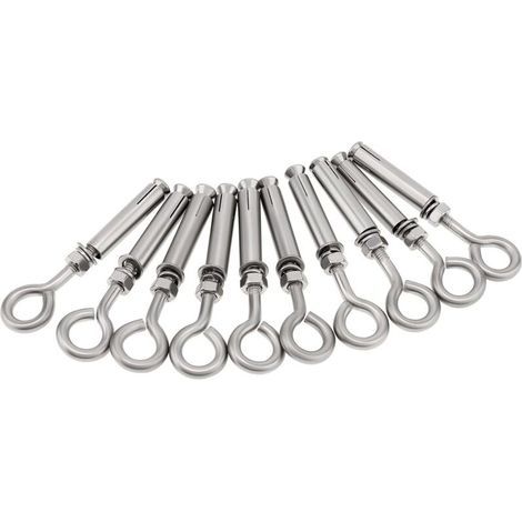 Lot de 10 boulons à œil en béton M6 x 89 mm, boulon à œil mural en acier inoxydable , ancrage de brique à épaulement, vis d'expansion robuste, anneau de levage (1/5)