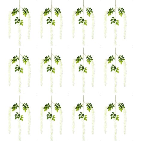 de 12 fleurs de glycine artificielles denses blanc crème