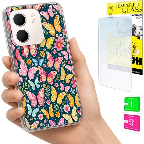 Coque arrière pour Oppo A5X avec motif papillons et verre trempé 9H (1/5)