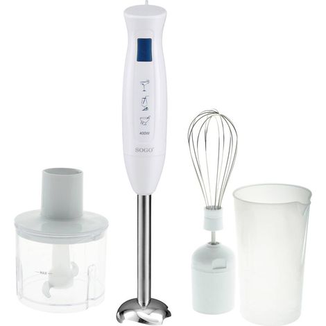 SOGO Human Technology Frullatore ad immersione 400 W con misurino, con trituratore, Sbattitore Bianco