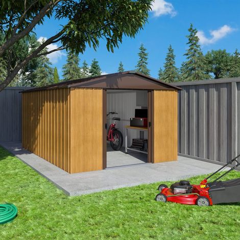 Abri de jardin métal aspect bois Yardmaster 11,03 m² + kit d'ancrage (1/9)