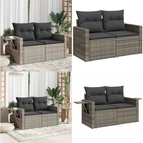 Canapé de jardin 2 places avec coussins gris résine tressée - Canapé De Jardin - Salon De Jardin - Meuble De Jardin - Résine Tressée - Rotin Synthétique - Home & Living (1/5)