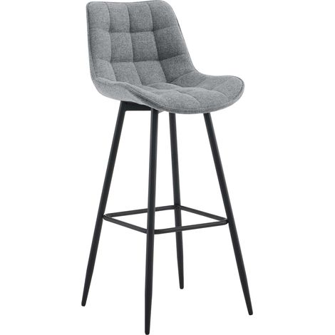 Taburete de bar x1 con costuras cuadradas decorativas reposapiés de tela gris y cuatro patas de metal 100006000