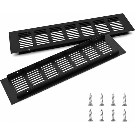 2 Grille Aeration Rectangulaire Aluminium 30x8 cm, Grille De Ventilation Avec Des Vis Pour Placard Armoire Radiateur, Résistant À L’Humidité Et À L’Eau, Noir (1/5)
