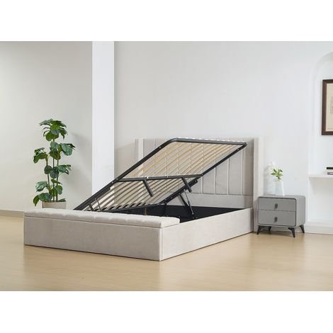 Lit coffre 140 x 190 cm avec banc - Tissu - Beige - DOUINO (1/2)