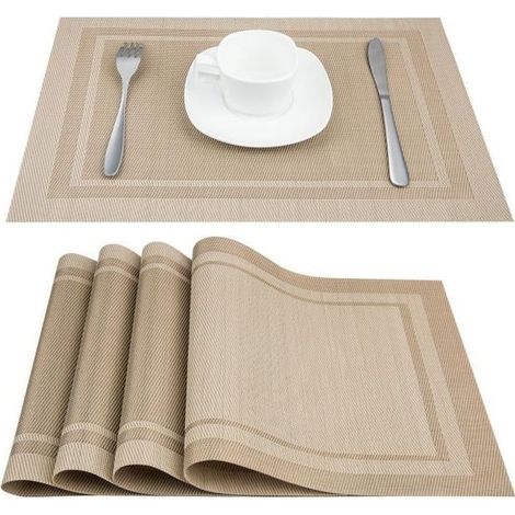 Tischset aus PVC, rutschfest, abwaschbar und hitzebeständig – 45 x 30 cm, 6er-Set (Beige)