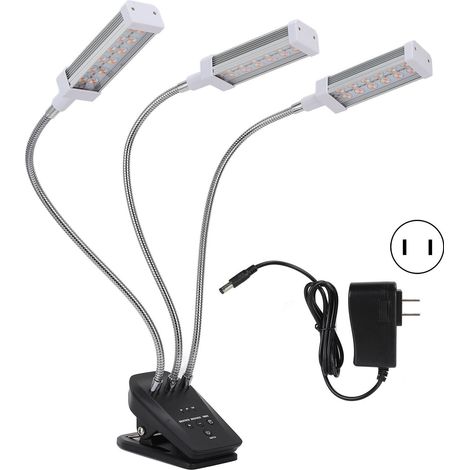 Lampe de culture LED 360° réglable, 3 têtes, minuterie intégrée, pour plantes d'intérieur succulentes, 100-240V, prise US, argent (1/5)