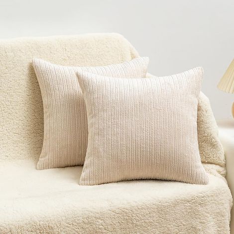 2X Coussin déhoussable Ivoire Rayures Velours côtelé Coussin déhoussable 45 x 45 cm (1/5)