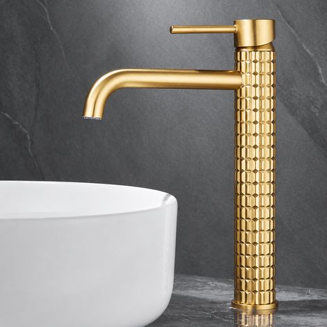 Robinet Mitigeur de Lavabo Haut en Laiton Modèle Haut Or Brossé Vasque Salle de Bain Eau Chaude et Froide 32,5 × 22,7 × 7 cm – Livraison gratuite (1/5)