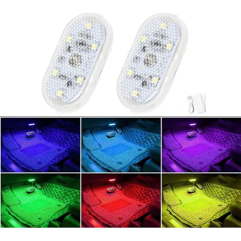 2 Pcs Car Led Lights Interior, 7 Colors Led Interior Car Lights With 6 Bright Led Lamp Beads,, Usb Rechargeable Lighting Light (7 Colored Lights) (1/5)