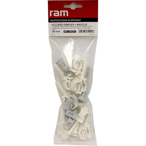 10 CLIPEO et leurs 10 BAGCLIP simple blanc pour tube multicouche nu Ø20 - RAM (1/4)