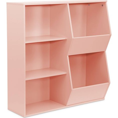 Children's storage unit, 3 shelves and 2 storage spaces, Tobias, Pink, 80x23.8x82.5 cm