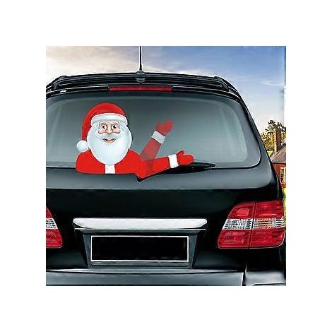 Aufkleber für Heckscheibenwischer, Weihnachtsmann mit winkendem Scheibenwischer, lustiger animierter 3D-Weihnachtsaufkleber (bärtiger Weihnachtsmann)