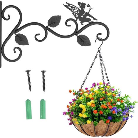 Ganci da parete in ferro, supporto per piante sospese, gancio per piante da parete con viti, supporti per cesti appesi per esterni, giardino, cesti appesi (Fiore delle fate)