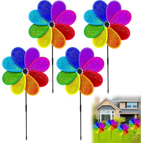 30 cm Garten-Windspiel, glitzerndes Regenbogen-Achteck, einlagiger Glitzer und doppellagige Sonnenblume, rotierende Dekoration für den Außenbereich, Hof, Terrasse, Park (1/5)