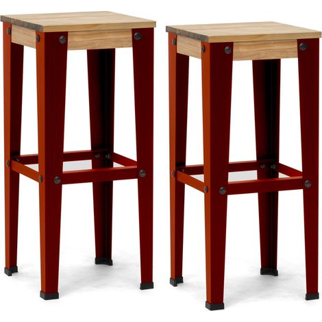 Pack 2 Uds. Taburetes Lunds Rojos en madera maciza de pino acabado vintage estilo industrial Box Furniture (1/5)