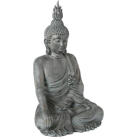 Atmosphera – Statue bouddha assis H.106cm en oxyde de magnésium – Effet patiné pour intérieur et extérieur – 13,25 kg – Décoration zen