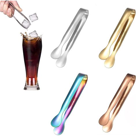 Lot de 4 pinces à sucre en acier inoxydable de 11 cm - Pour bonbons, salade, bonbons, salade, dorées - Pour mariage, fête, bar, buffet, barbecue (argent, or, rose, arc-en-ciel)