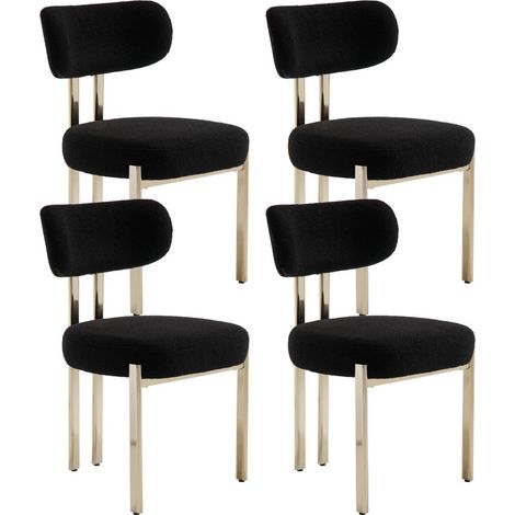 Esszimmerstühle 4er Set Boucle Teddy Stoff Schwarz mit Metallgestell (1/5)