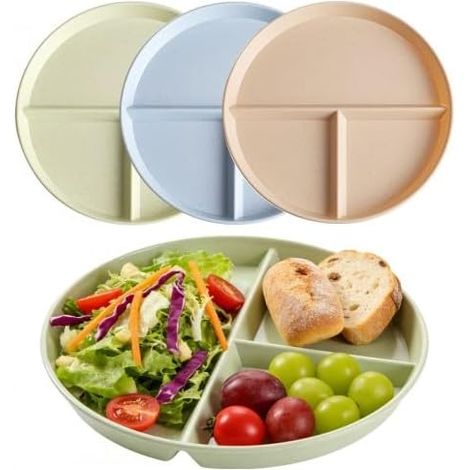 Unterteilter Teller – 3er-Set – Unzerbrechliches PP – Portionskontrolle – Mikrowellengeeignet – Erwachsene – 23,5 cm (1/5)