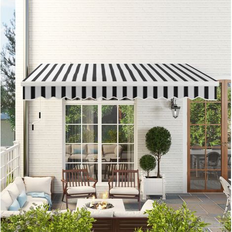 Store banne balcon 3,95 x 2,45 x 3,50 m, manivelle manuelle, structure aluminium, protection UV, blanc et bleu pour terrasse et fenêtre CHICFURN (1/5)