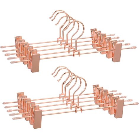 10 Stück Hosenbügel aus Metall (31 cm) mit 2 rutschfesten Clips, für Röcke, Hosen und Unterwäsche. Platzsparend, rostbeständig, 360° drehbar, roségoldene Farbe.