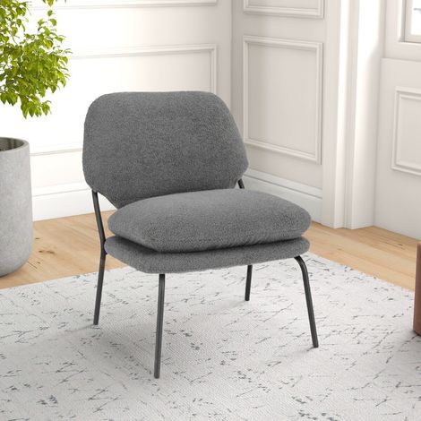 Fauteuil d appoint gris en tissu peluche avec dossier haut incliné, coussin amovible et pieds réglables pour salon (1/5)