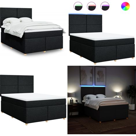 Giroletto a Molle con Materasso Nero 140x190 cm in Tessuto - Materasso a molle insacchettate - Letto con luci a LED