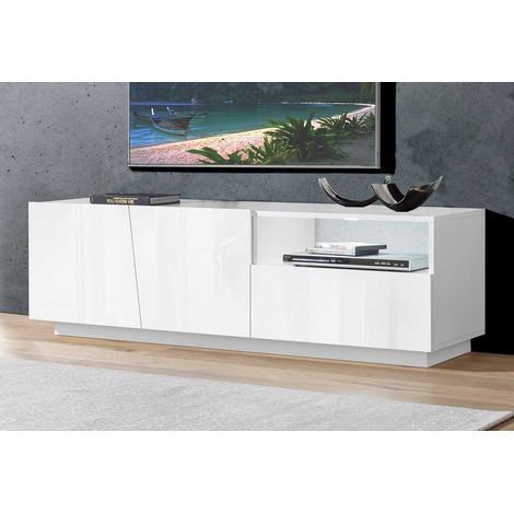 Meuble TV moderne blanc laqué brillant 150 cm Vegas (1/4)