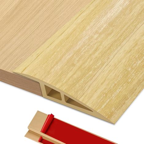 Barre de Seuil Rattrapage de Niveau, 2M x 5cm Barre de Seuil Multiniveau Adhesive PVC, Seuil de Porte Rattrapage Niveau pour Hauteur du Seuil 5mm 10mm (Chêne Clair) (1/5)