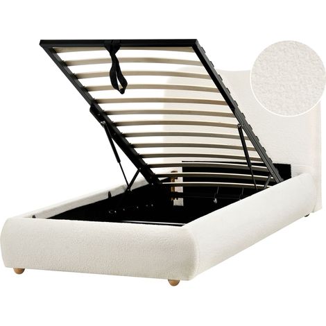 Ottoman Bed Boucle BLAGNAC 90 x 200 cm (EU Single) Off-White