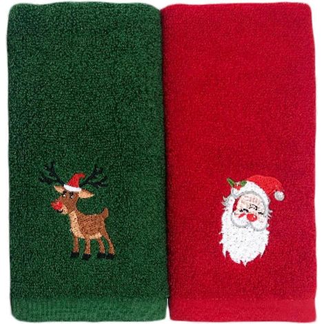 Lot de 2 serviettes de toilette de Noël à motifs de Noël.-44.00X32.00X0.50CM-Red