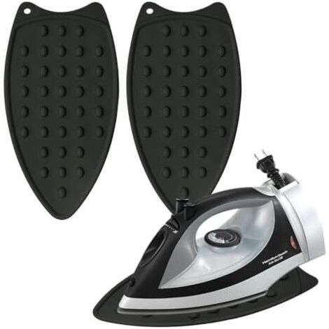 Support pour Fer à Repasser,Repose Fer en Silicone,Tapis de Repos de Repassage avec Trou de Suspension,pour L'isolation Contre Les Brûlures (Noir)