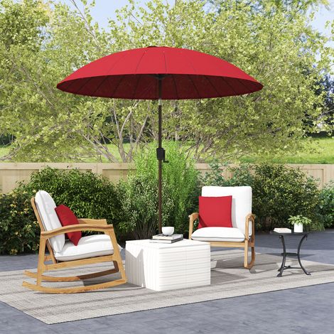 Outsunny Gartenschirm, runder, neigbarer Sonnenschirm mit 24 Streben, Kurbelgriff, Aluminium, Fiberglas, Polyester, Durchmesser 2,60 m, Rot
