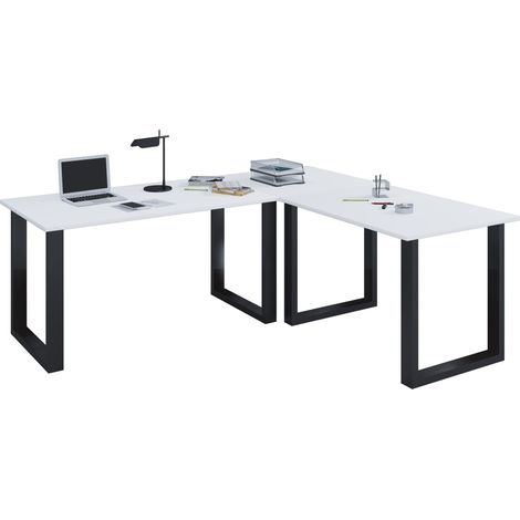 VCM VCM Escritorio de madera Escritorio de esquina simple 160x130 Forma L Izquierda o Derecha Panel de mesa de trabajo 50 cm de profundidad Mesa de ordenador Muebles de oficina - Lona U (Negro /