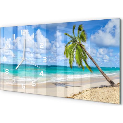 Horloge Murale Panoramique Moderne 60x30 cm Verre Trempé Sans Tic-Tac Plage tropicale (1/5)