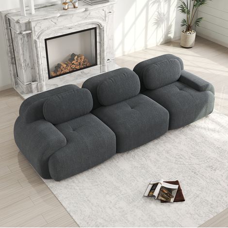 Sofá modular 298x103x70 cm de tejido acanalado gris, sin montaje para salón FloraGrace (1/5)